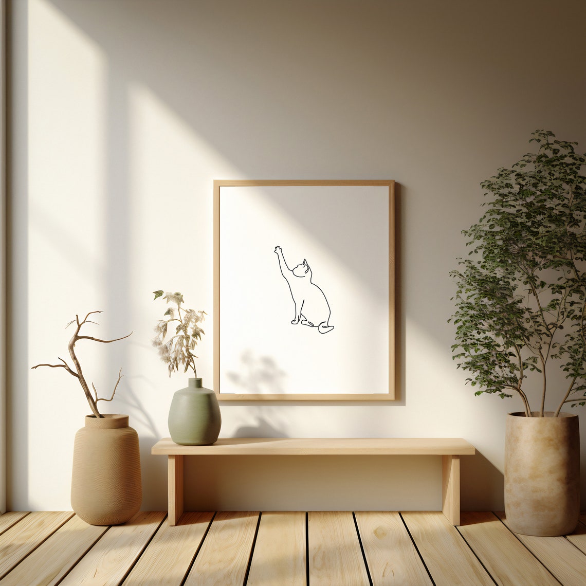 Minimalist Single Line Art Cat Reaching Up Modern Decor Poster - Image 3