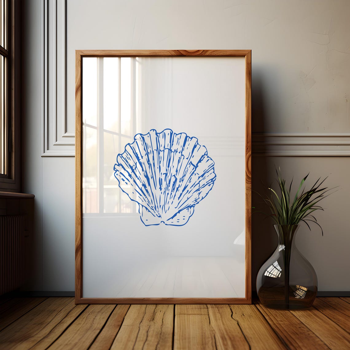Blue Scallop Shell Line Art Classic Coastal Beach Decor Poster - Image 4