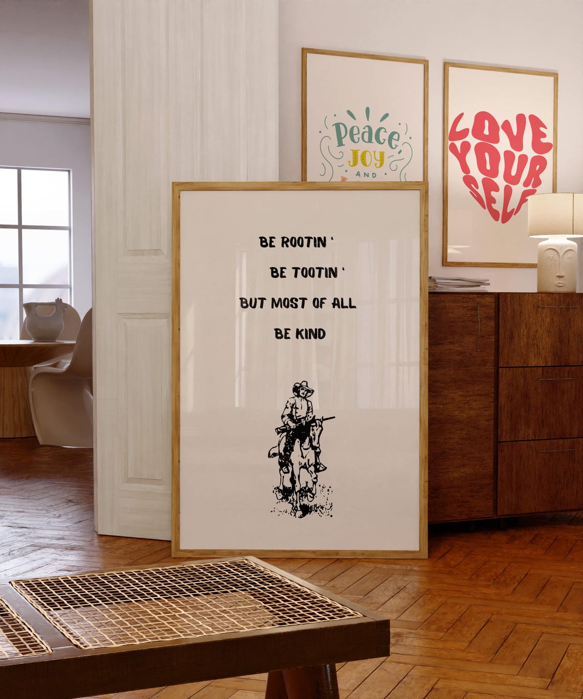 Be Rootin Be Tootin Be Kind Vintage Cowboy Horseback Art Poster - Image 3