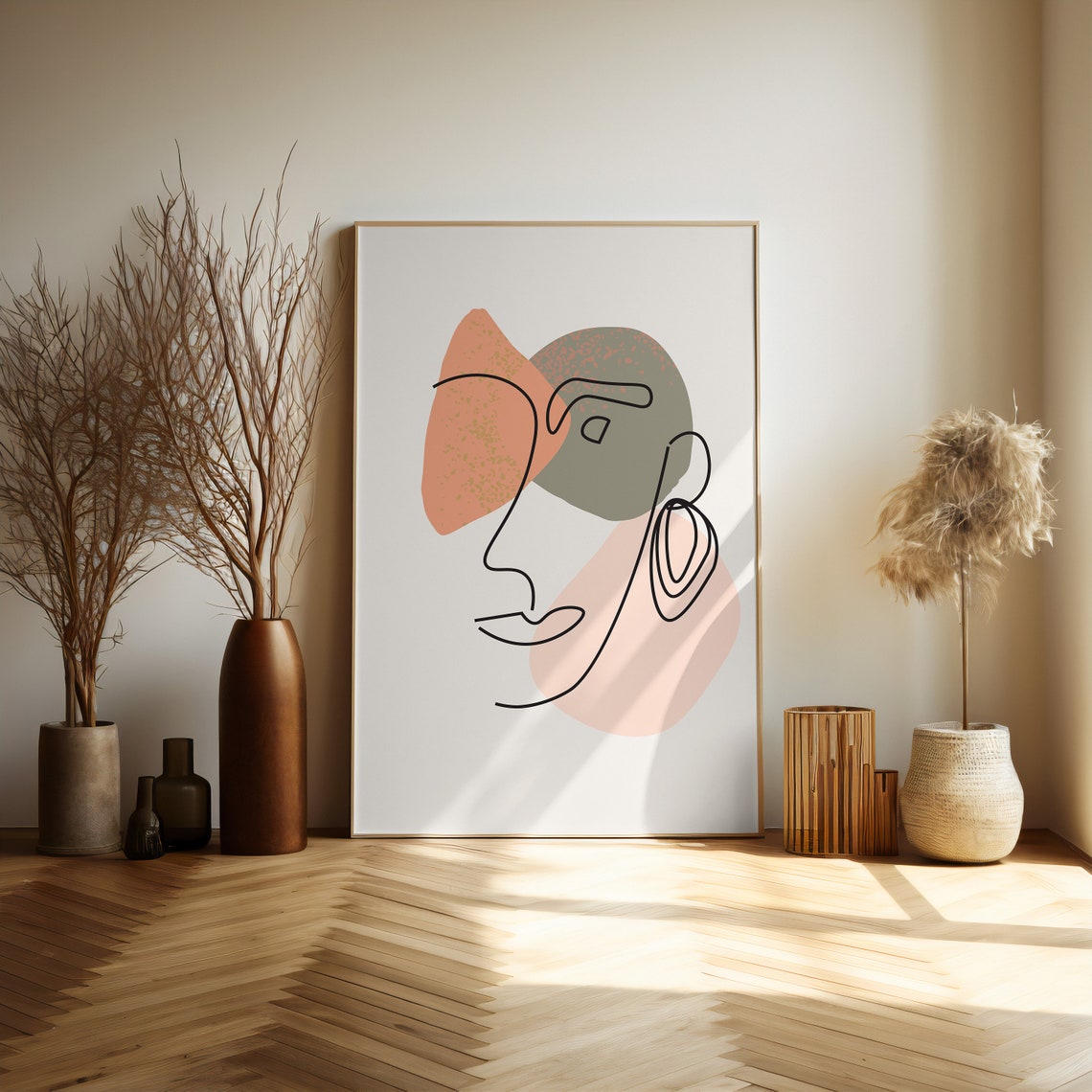 Abstract Line Face Terracotta Olive Blush Boho Modern Art Poster - Image 3