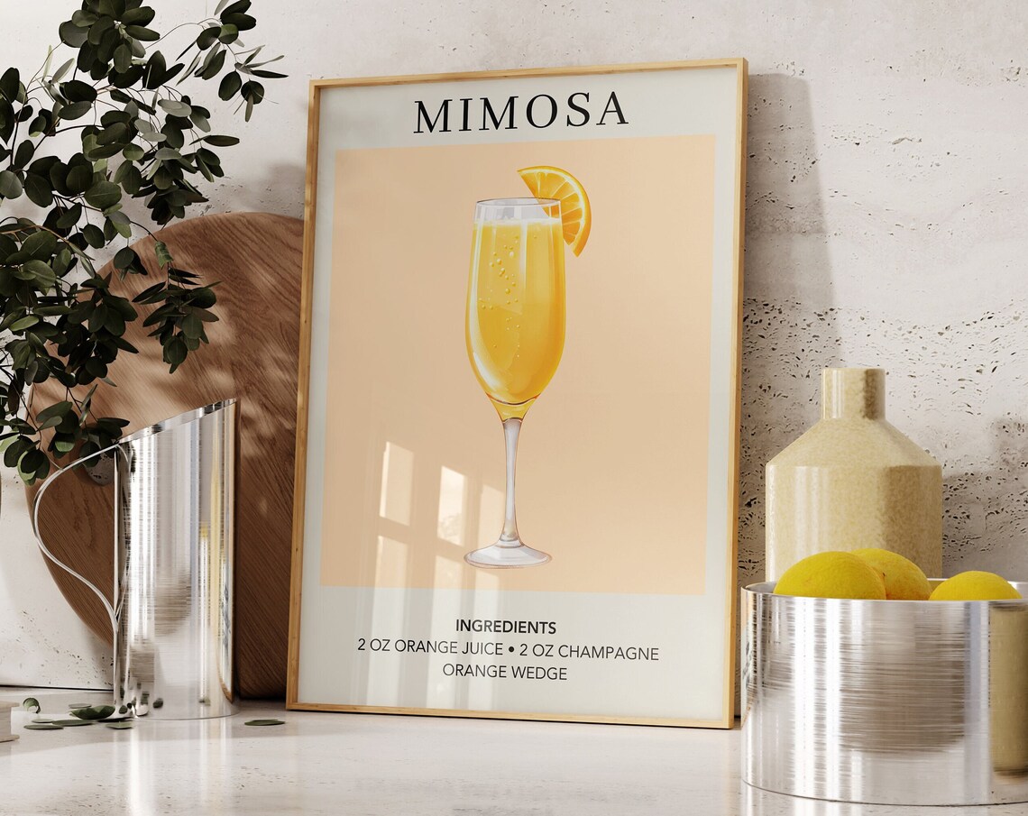 Mimosa Art Print, Retro Cocktail Bar Decor