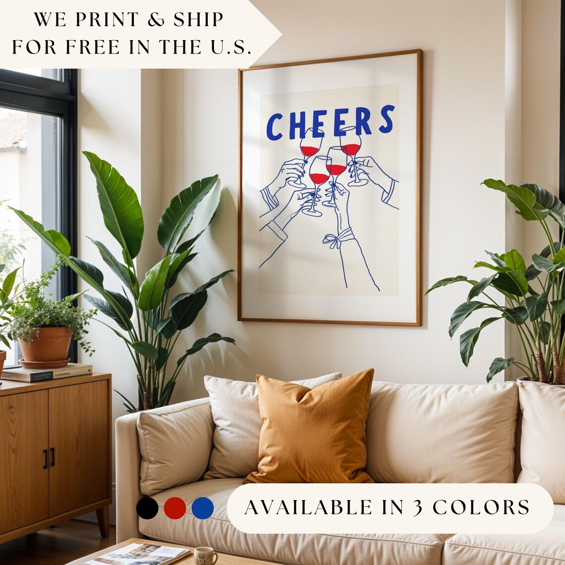 Wine Cheers Cocktail Art, Bar Cart Kitchen Decor
