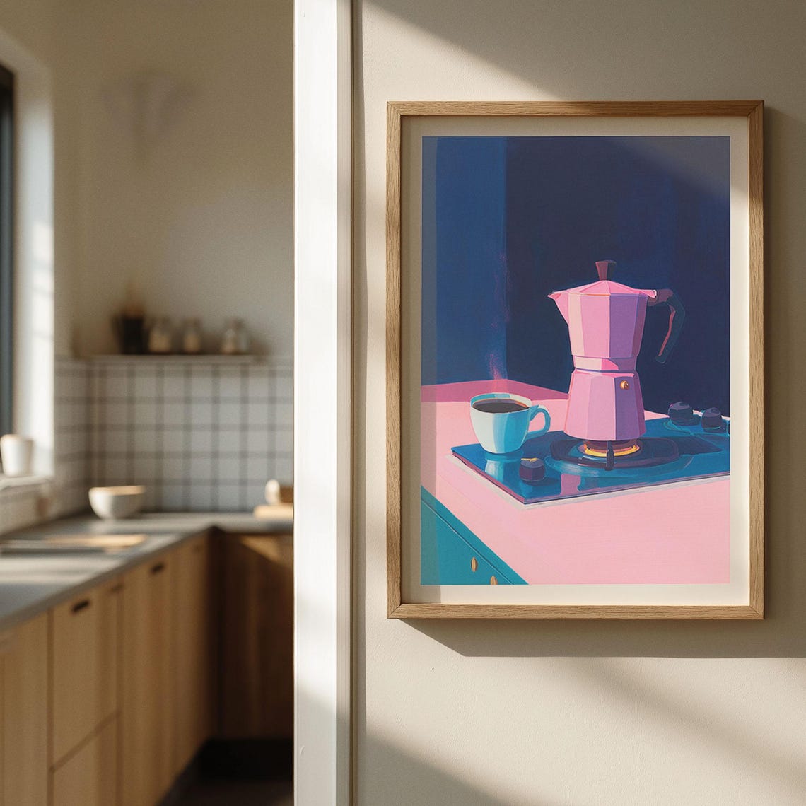 Pink Moka Pot Coffee Maker Pop Art Modern Kitchen Cafe Decor Poster