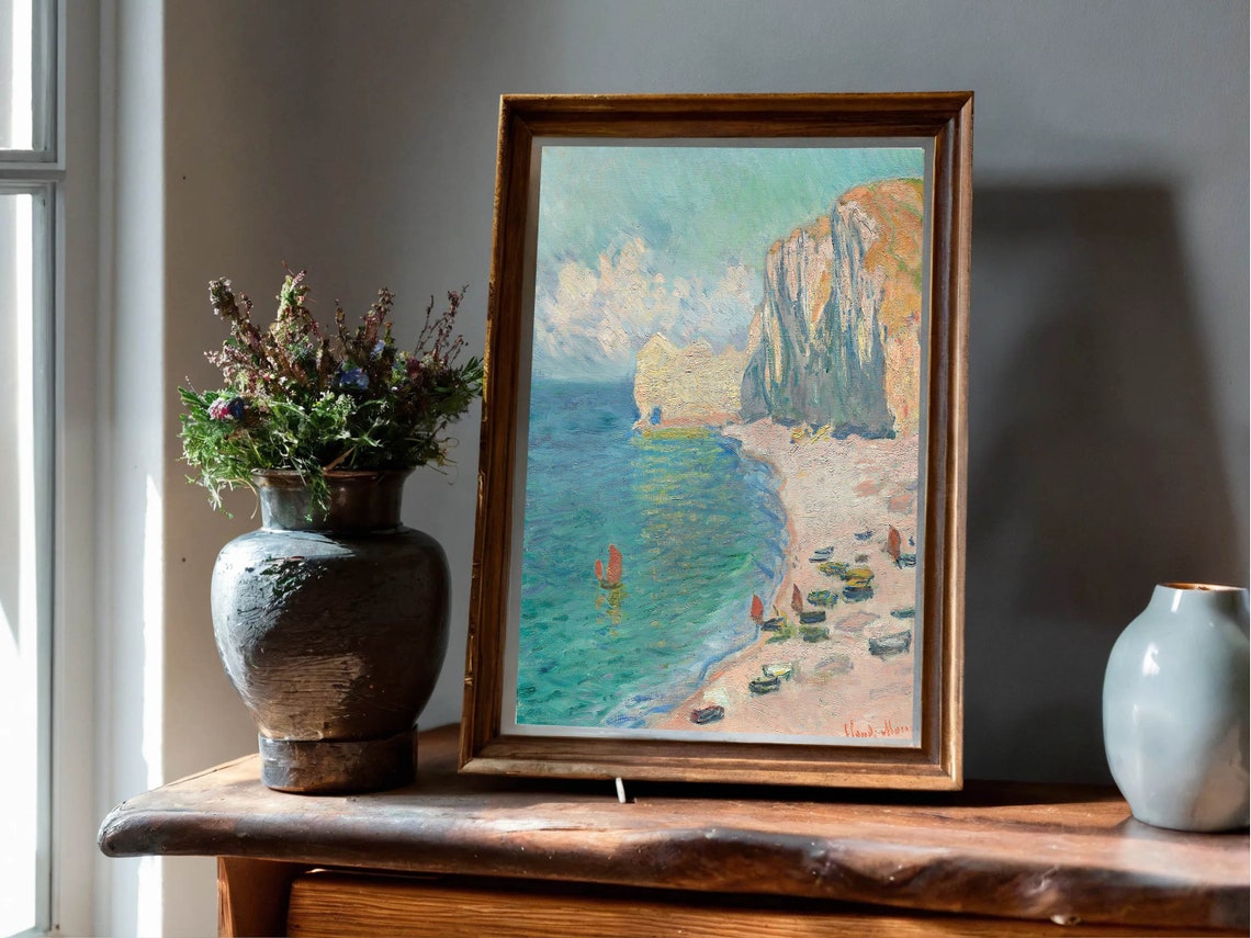 Claude Monet Etretat Beach and Falaise dAmont Cliffs Coast Print - Image 2