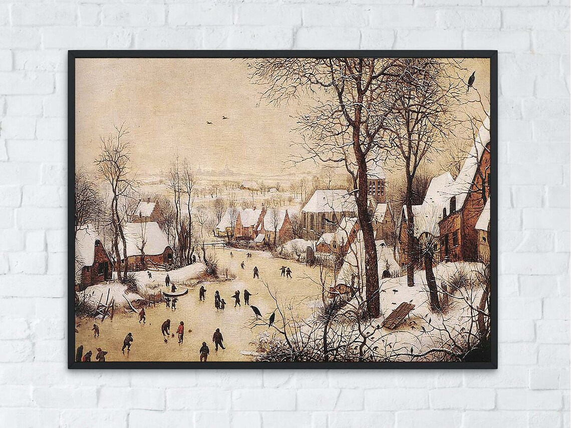 Pieter Bruegel Winter Landscape Ice Skaters Snowy Village Painting Poster - Image 4