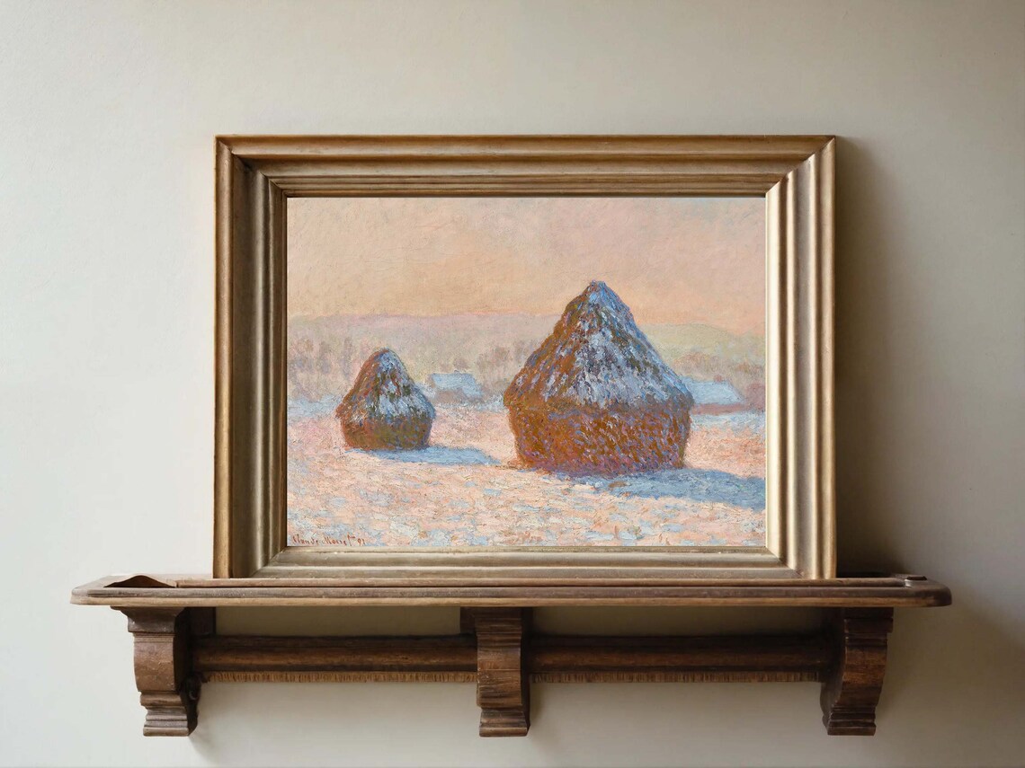 Claude Monet Wheatstacks Snow Effect Morning By Claude Monet Impressionist Landscape Painting Monet Print Wall Art - Image 2