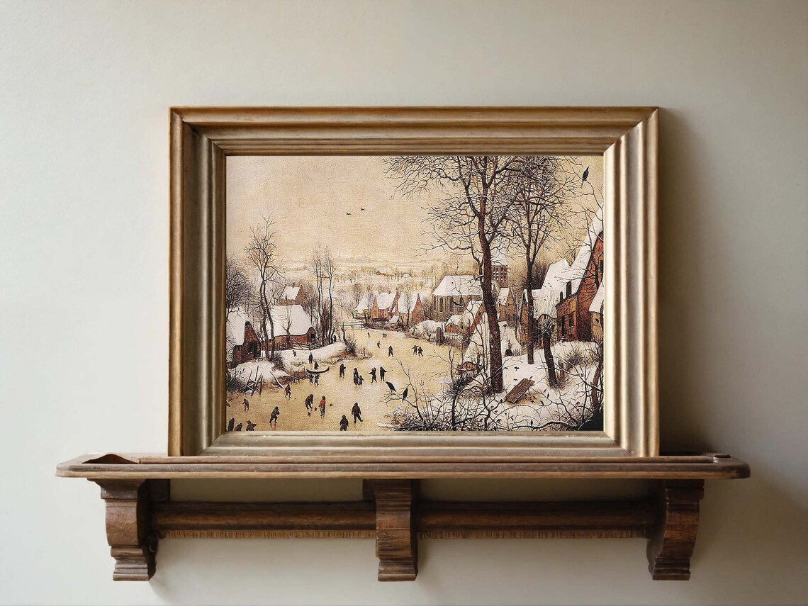 Pieter Bruegel Winter Landscape Ice Skaters Snowy Village Painting Poster - Image 2