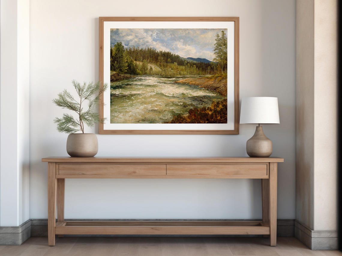 Vintage Wilderness River Forest Rustic Landscape Nature Print - Image 2