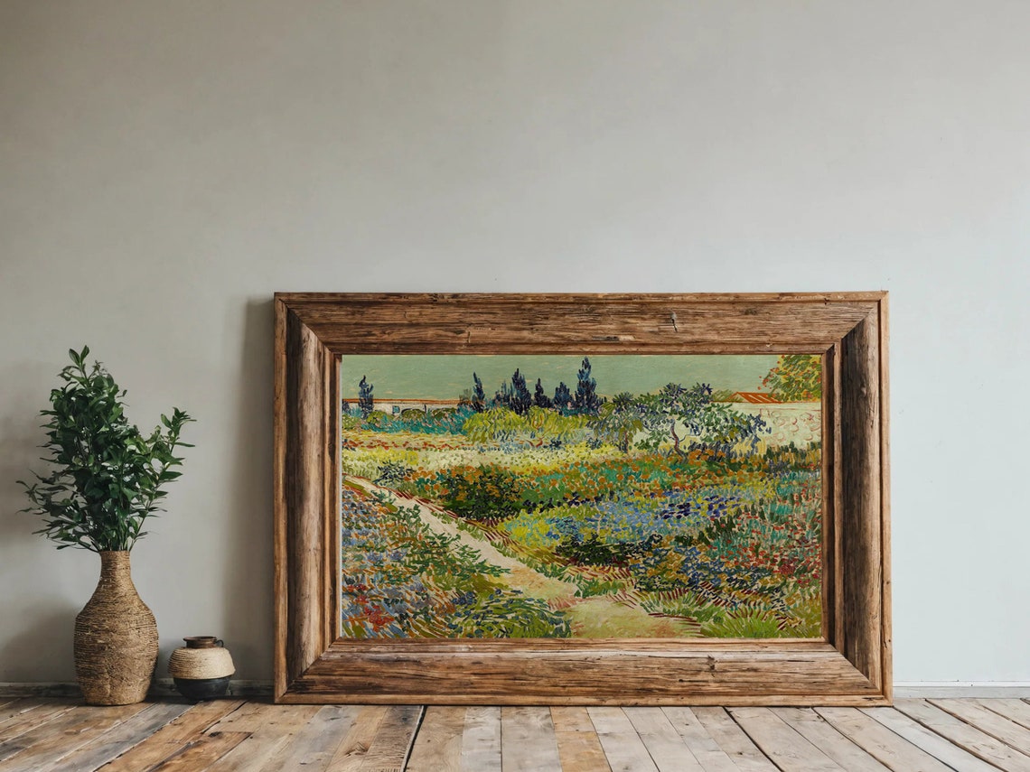 Van Gogh Flowering Garden Cypress Trees Impressionist Poster - Image 2