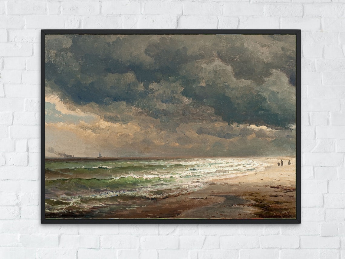 Storm Clouds Rolling Surf Sandy Beach Classic Seascape Poster - Image 6