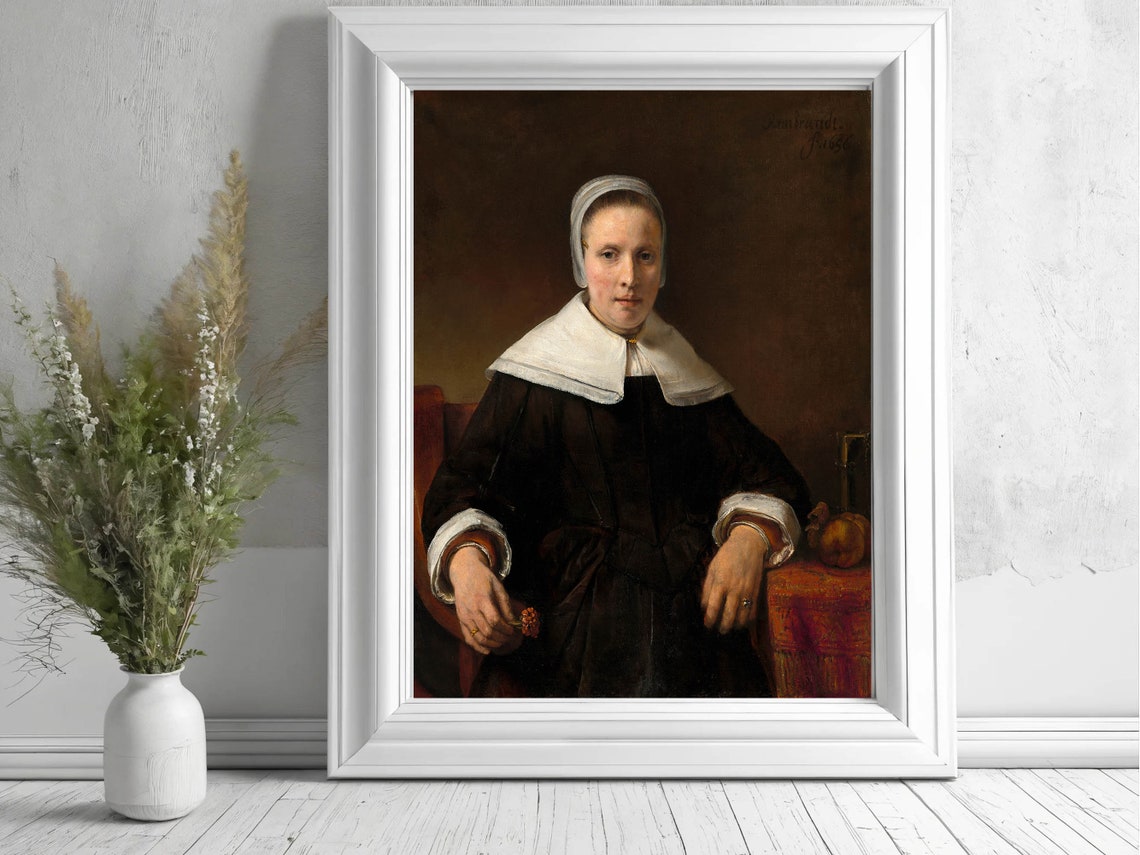 Rembrandt Woman Holding Pink Flower Dutch Golden Age Portrait Poster - Image 7