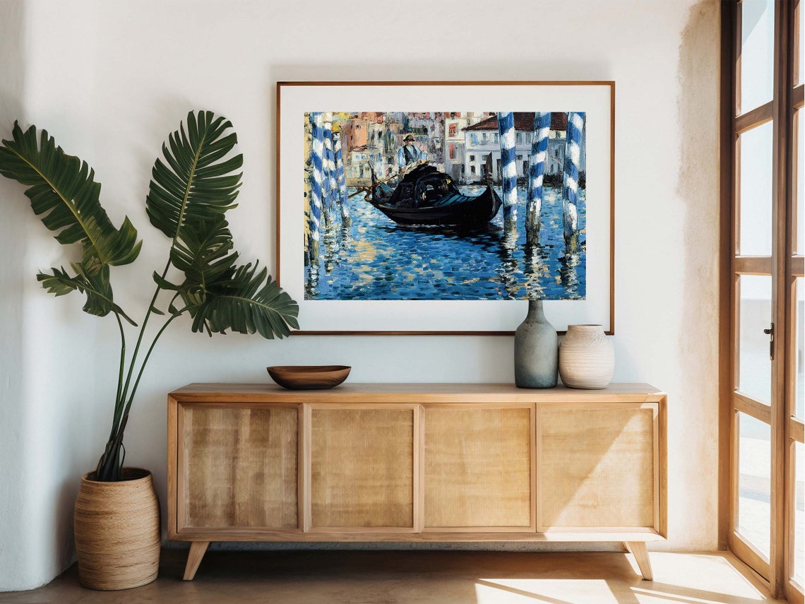 Venice Gondola Gondolier Striped Poles Canal Impressionist Poster - Image 5