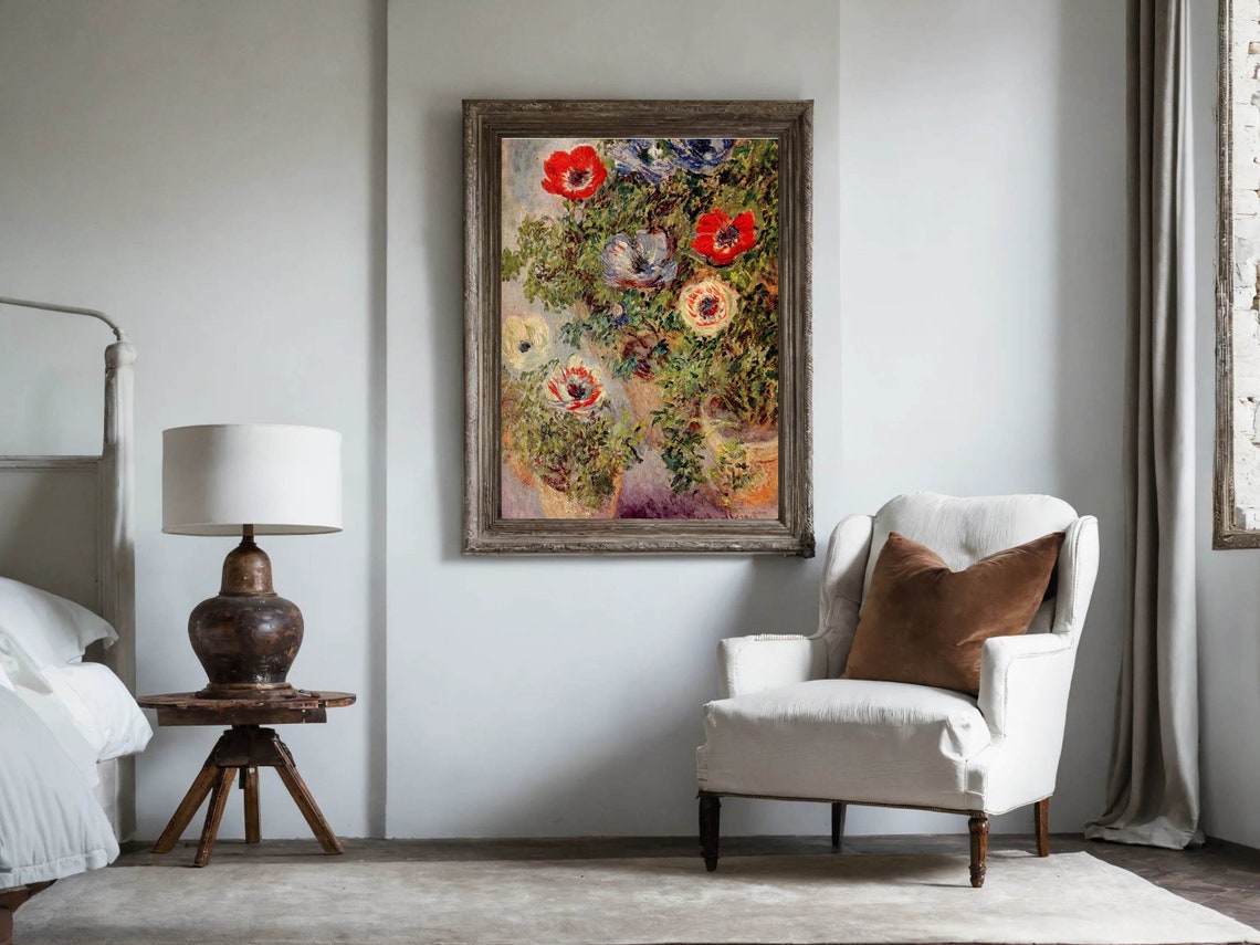 Claude Monet Anemones in Pots Floral Still Life Botanical Print - Image 4