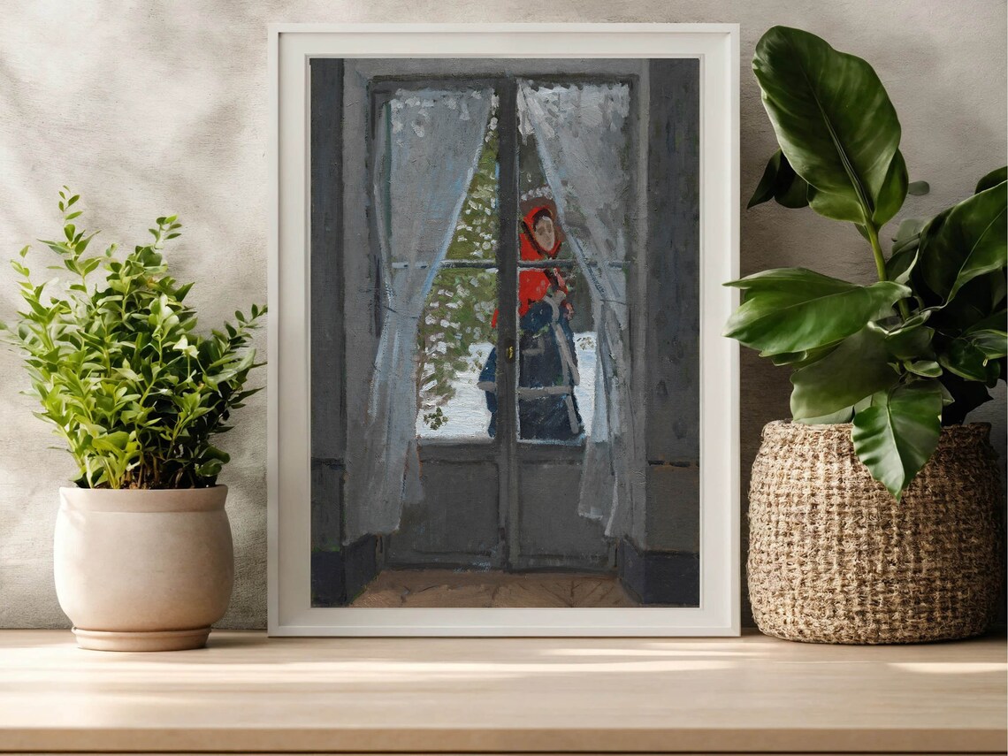 Claude Monet The Red Kerchief Woman at Window Snowy Impressionist Poster - Image 4