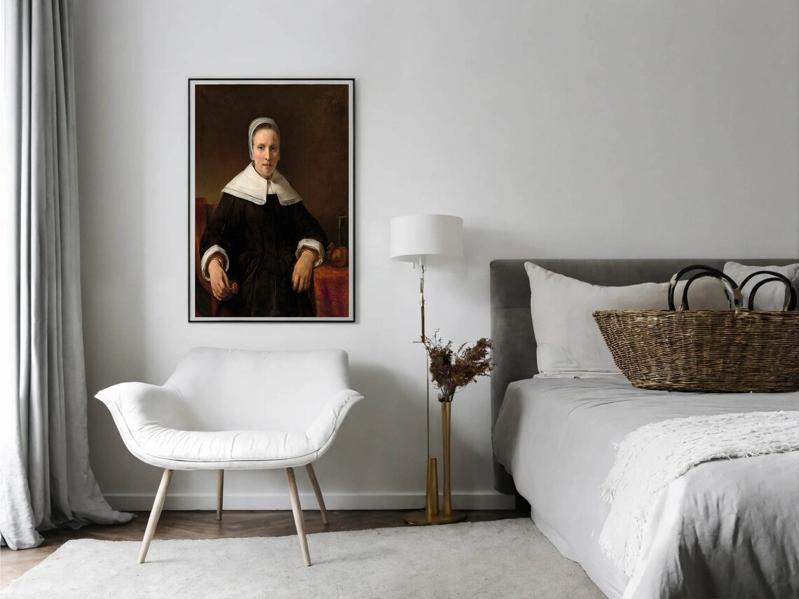 Rembrandt Woman Holding Pink Flower Dutch Golden Age Portrait Poster - Image 8