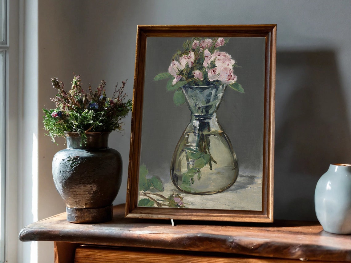 Edouard Manet Moss Roses in a Vase Pink Rose Still Life Poster - Image 5