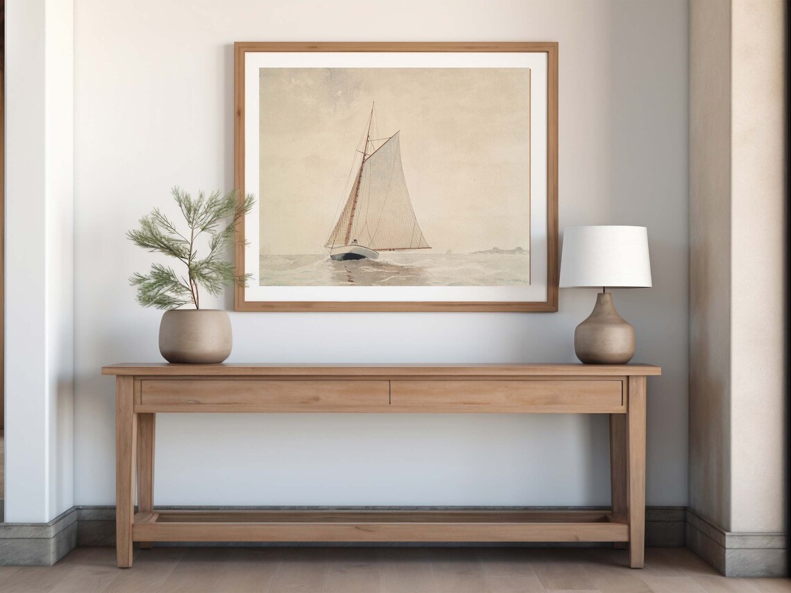 Winslow Homer Sailing Off Gloucester Neutral Sailboat Watercolor Poster - Image 7