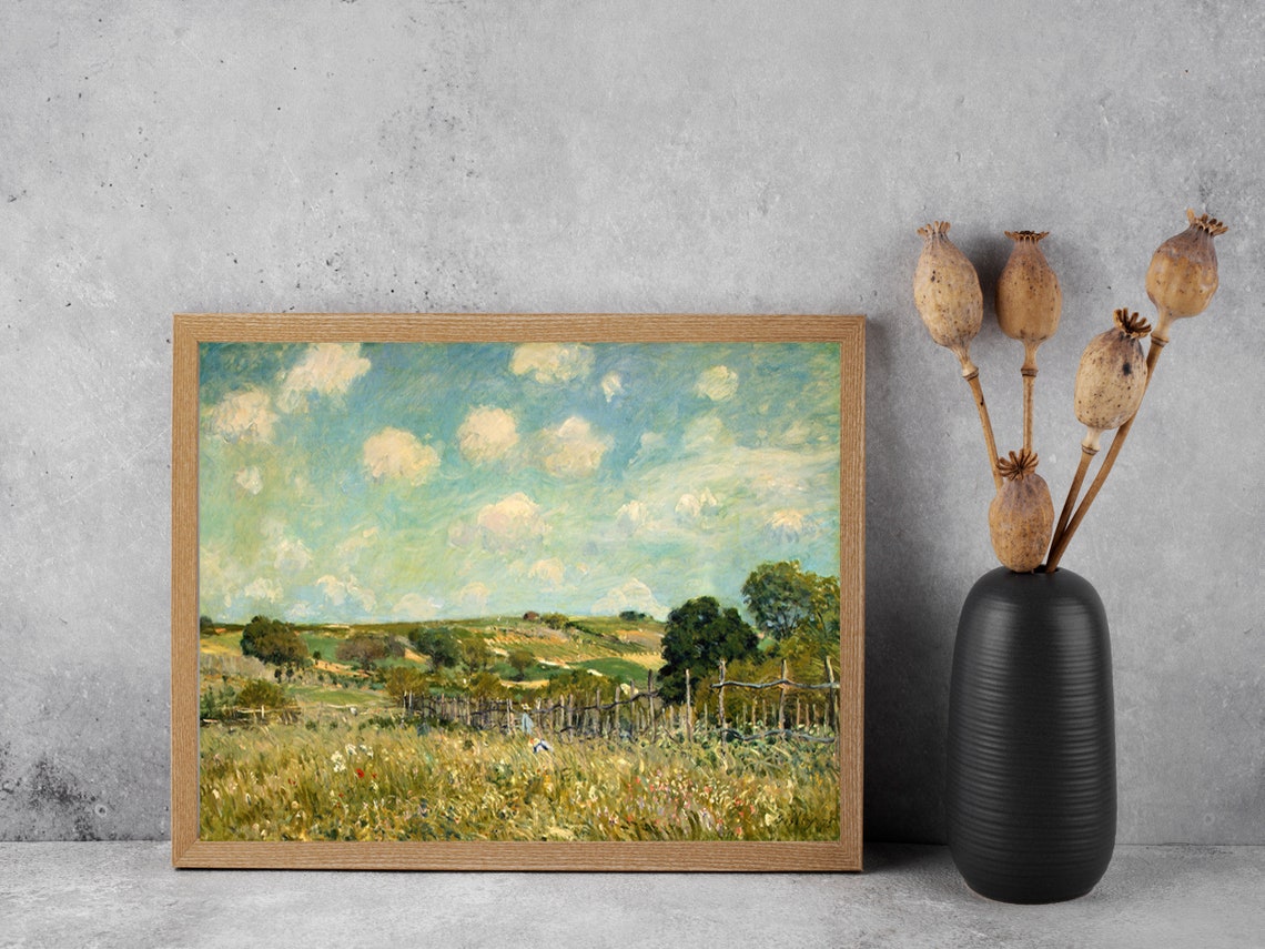 Wildflower Meadow Clouds Fence Impressionist Countryside Poster