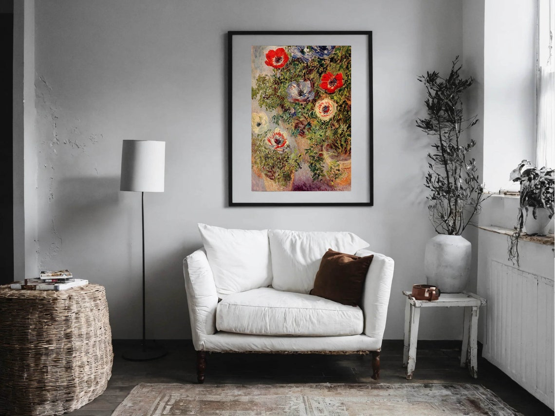 Claude Monet Anemones in Pots Floral Still Life Botanical Print - Image 2