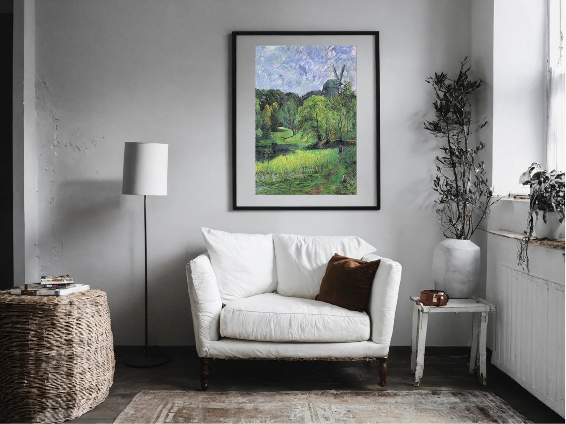 Windmill Above a Green Valley Countryside Post Impressionist Print - Image 5