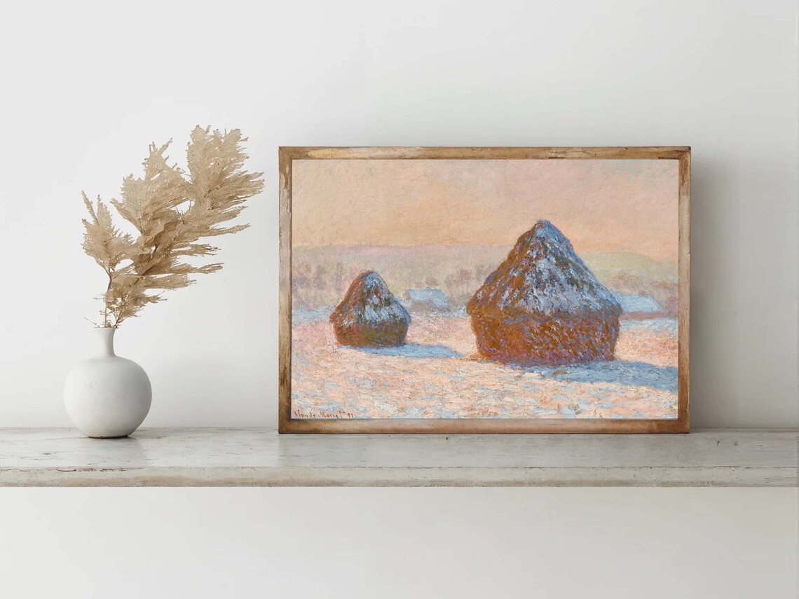 Claude Monet Wheatstacks Snow Effect Morning By Claude Monet Impressionist Landscape Painting Monet Print Wall Art - Image 6