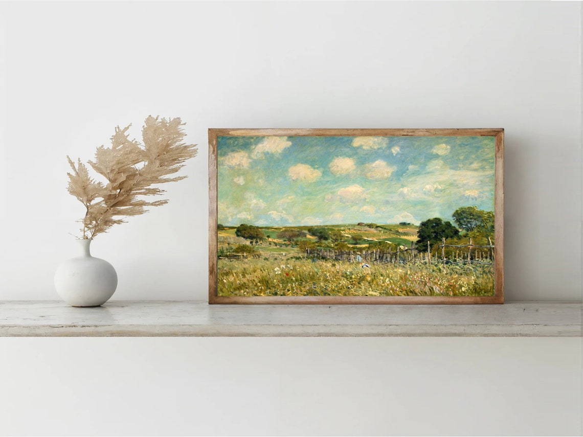 Wildflower Meadow Clouds Fence Impressionist Countryside Poster - Image 5