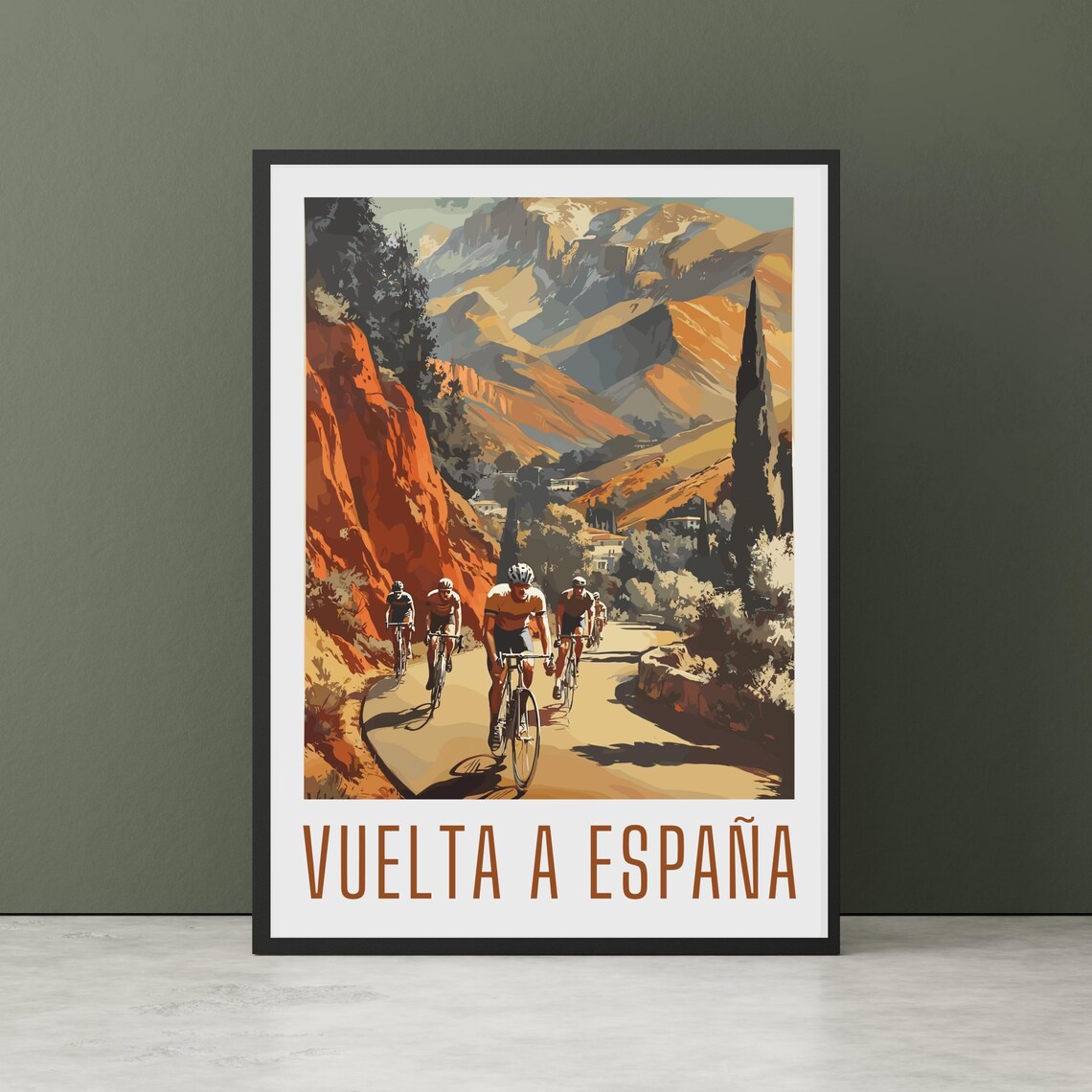 Vuelta a Espana Cyclists Racing Red Canyon Mountain Road Sports Poster