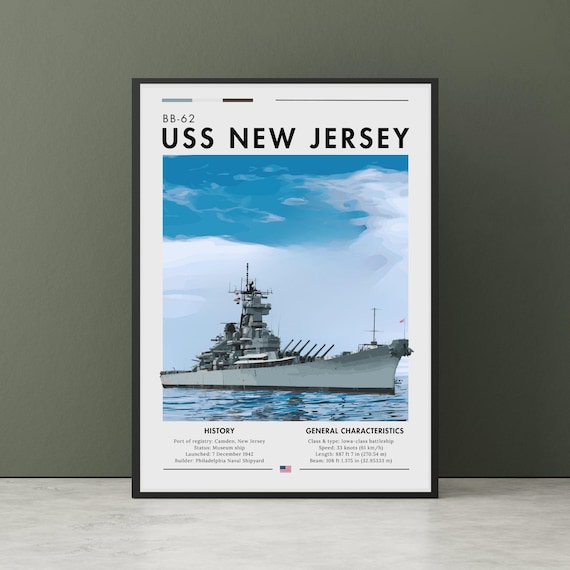 USS New Jersey BB-62 Iowa-Class Battleship Naval History Poster