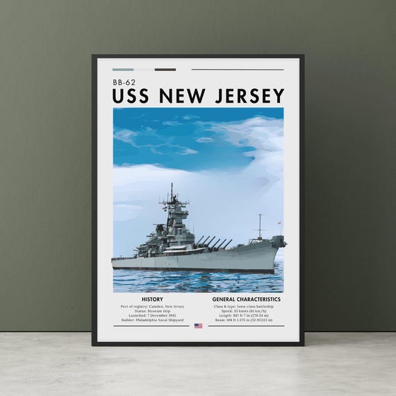 Uss New Jersey Bb62 Poster Naval Ship Print Art Historic Nautical Decor Maritime Legendary