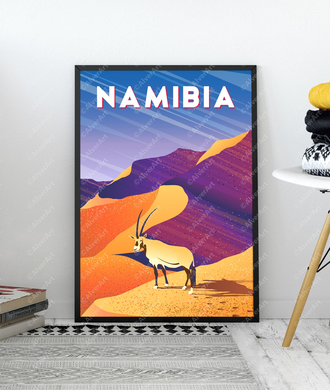 Namibia Desert Dunes Oryx Antelope African Sunset Scene Poster - Image 3