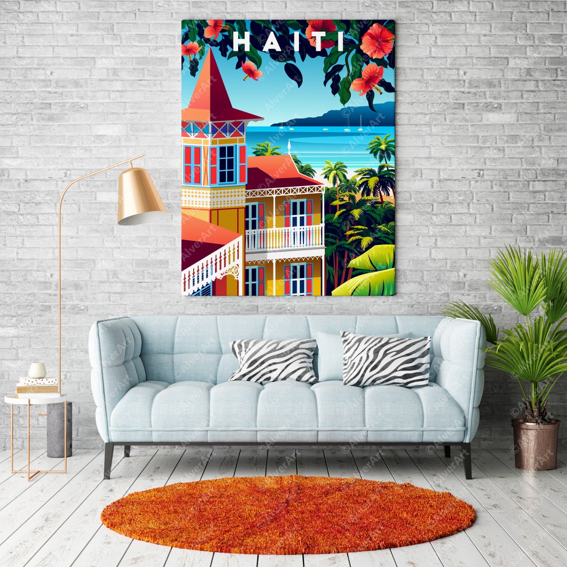 Haiti Colonial Gingerbread Houses Hibiscus Coast Travel Poster - Image 2