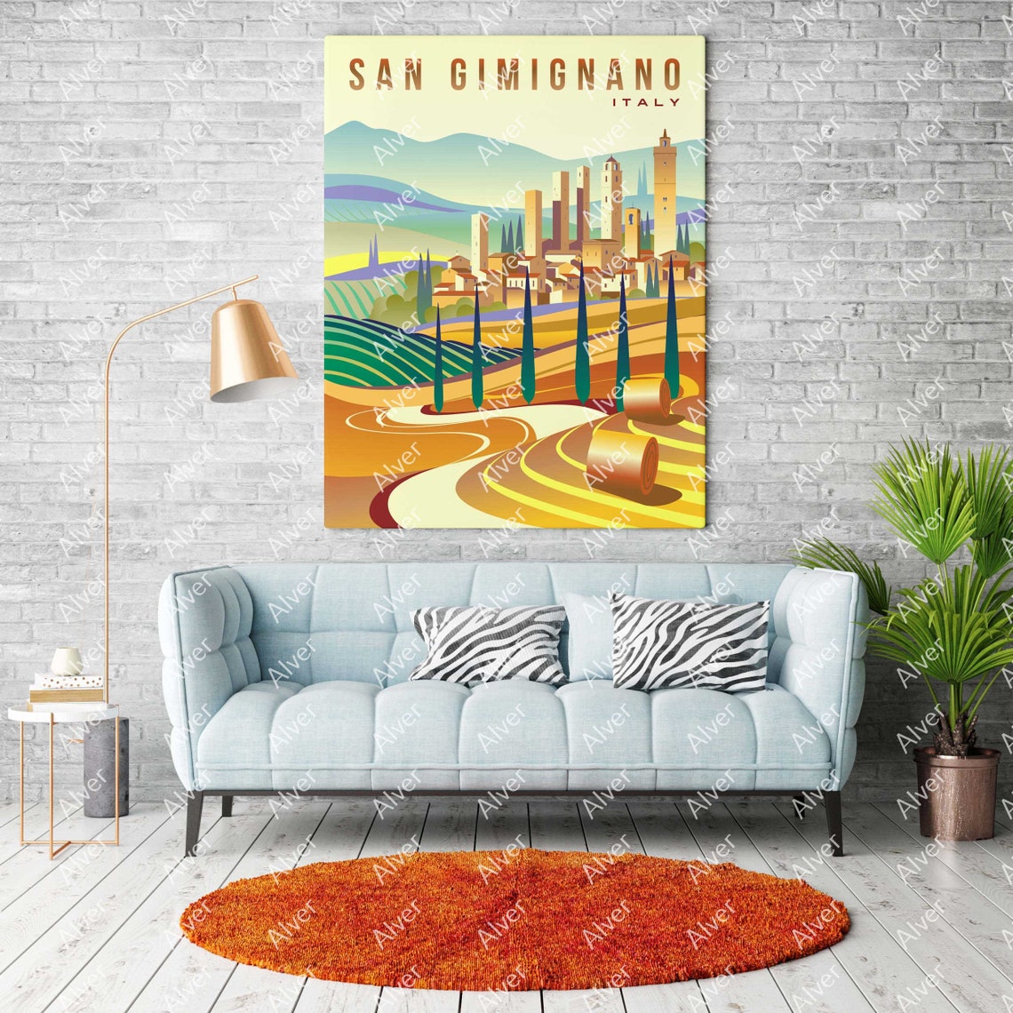San Gimignano Italy Medieval Towers Tuscan Hills Retro Travel Poster - Image 2