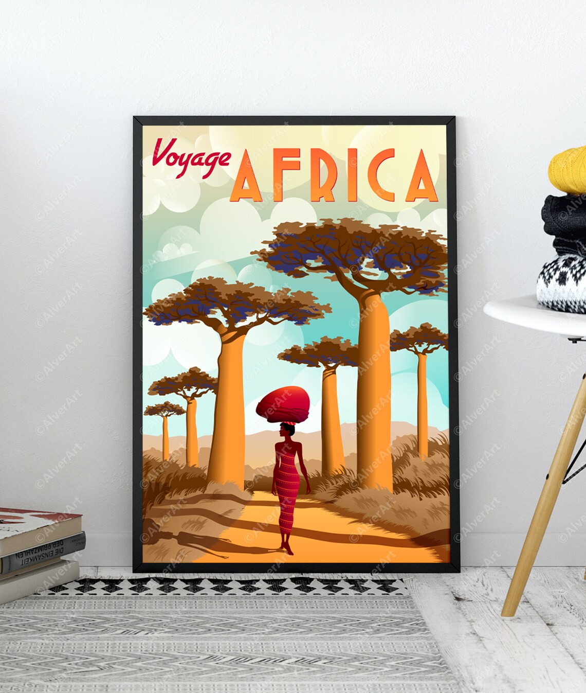 Voyage Africa Baobab Trees Woman Retro Travel Safari Scene Poster - Image 2