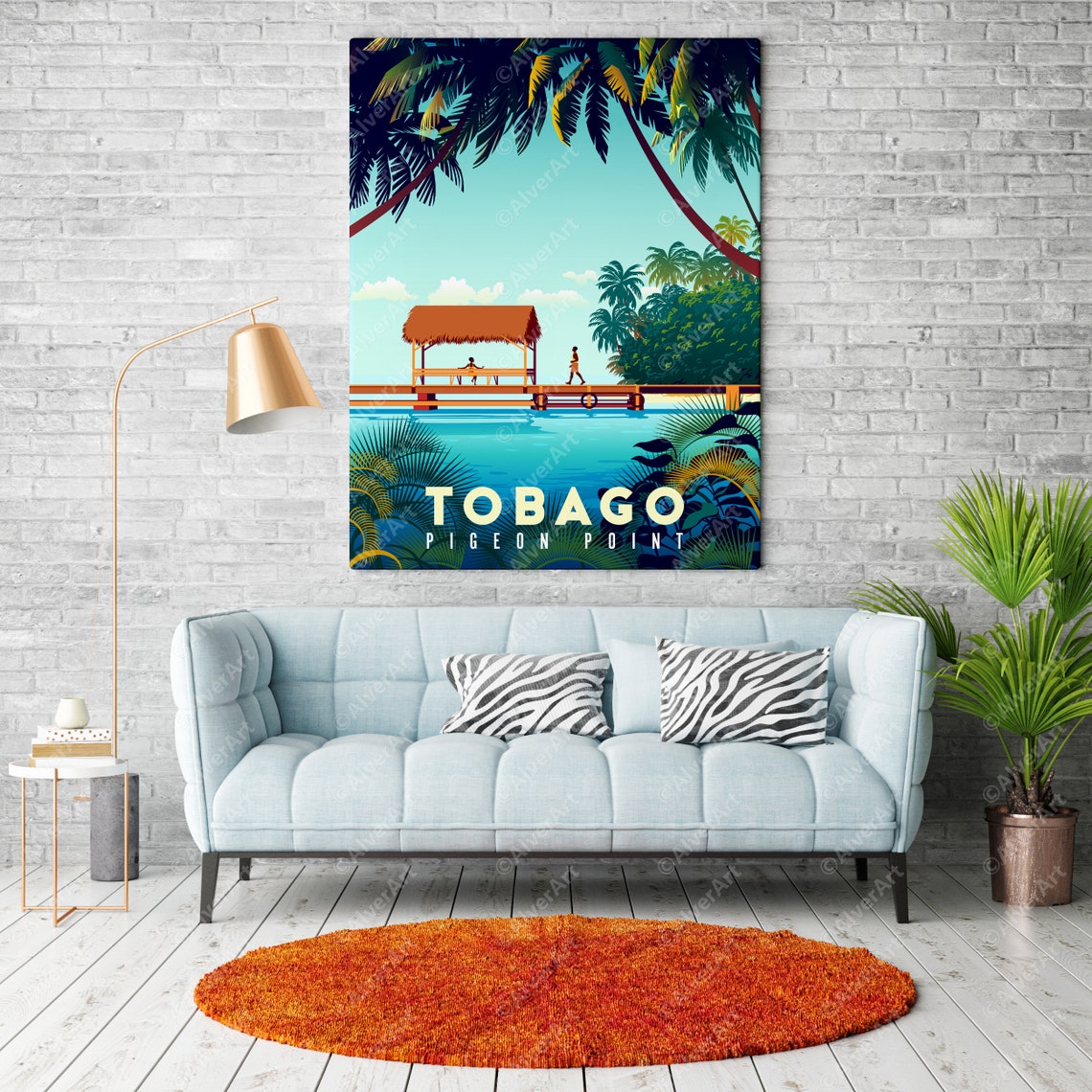 Tobago Pigeon Point Thatched Jetty Lagoon Vintage Travel Poster - Image 2