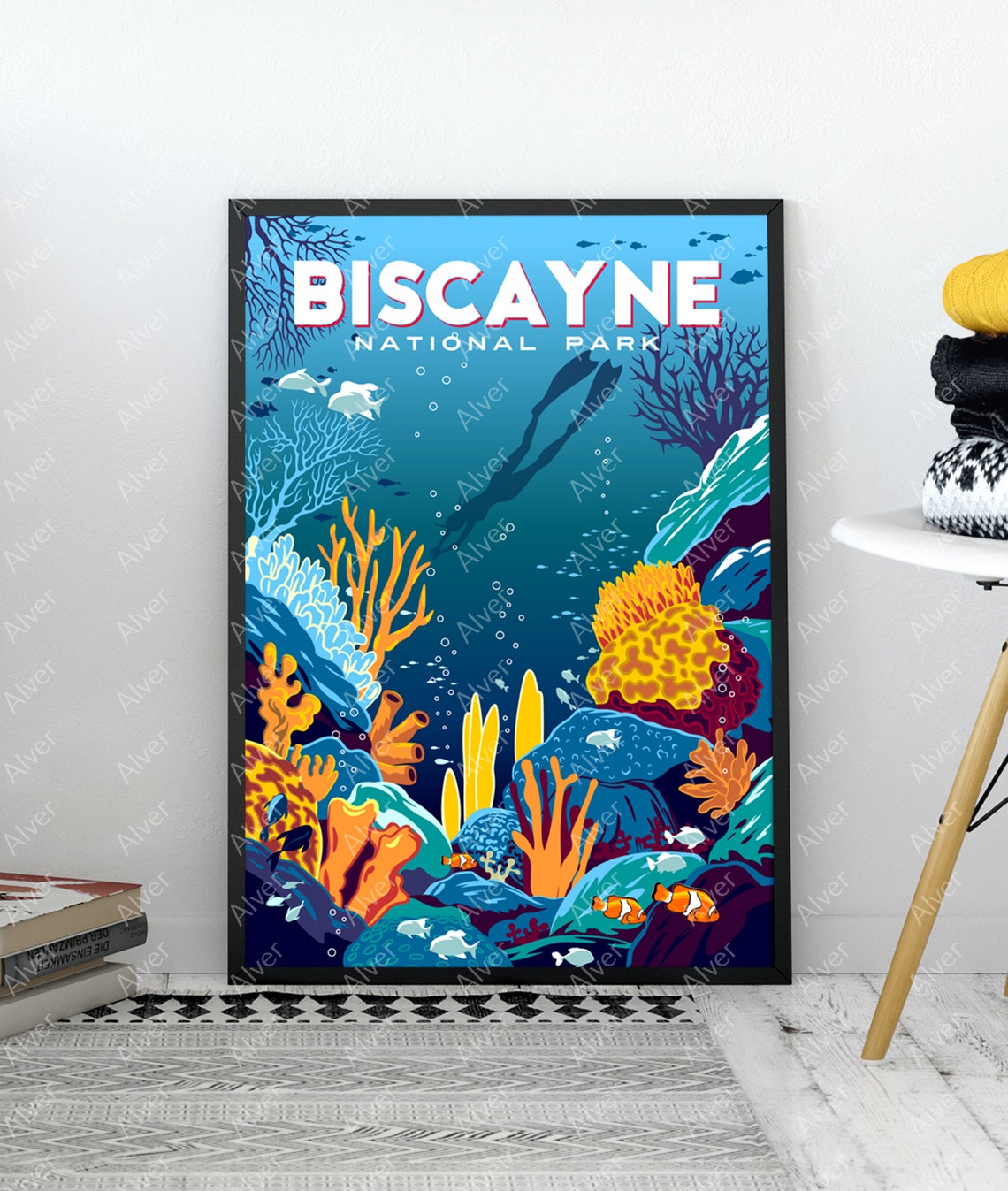 Biscayne National Park Coral Reef Underwater Vintage Travel Poster - Image 3