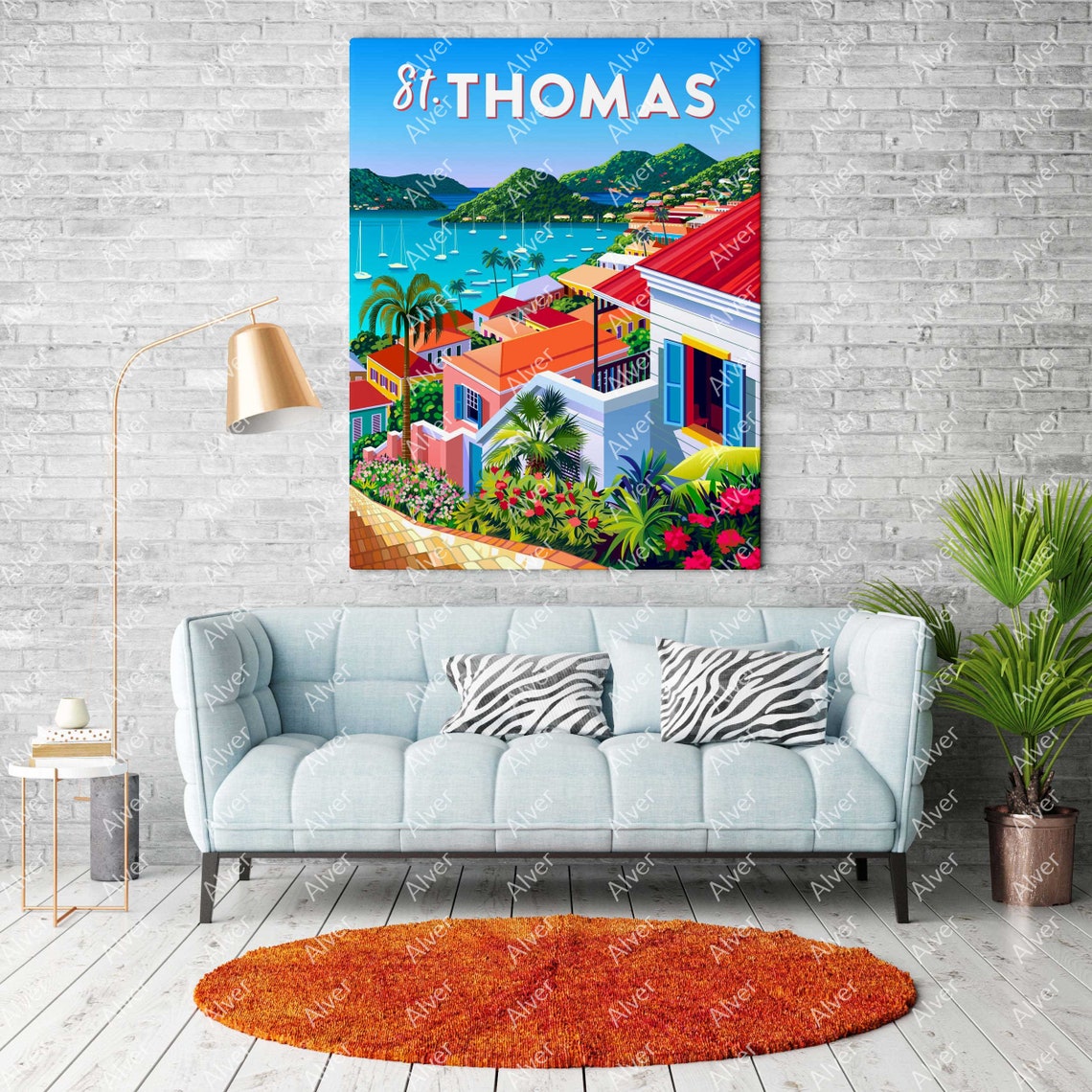 St. Thomas Virgin Islands Harbor Sailboats Coastal Town Poster - Image 2
