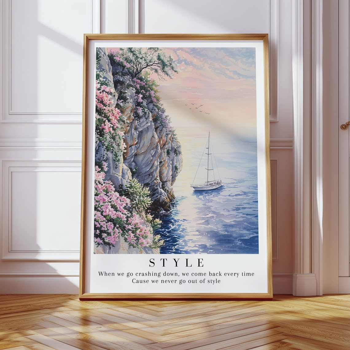 Taylor Swift Style Sailboat Sunset Cliff Watercolor Lyric Poster - Image 3