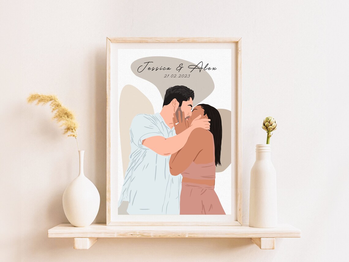 Custom Couple Portrait, Personalized Gift for Him