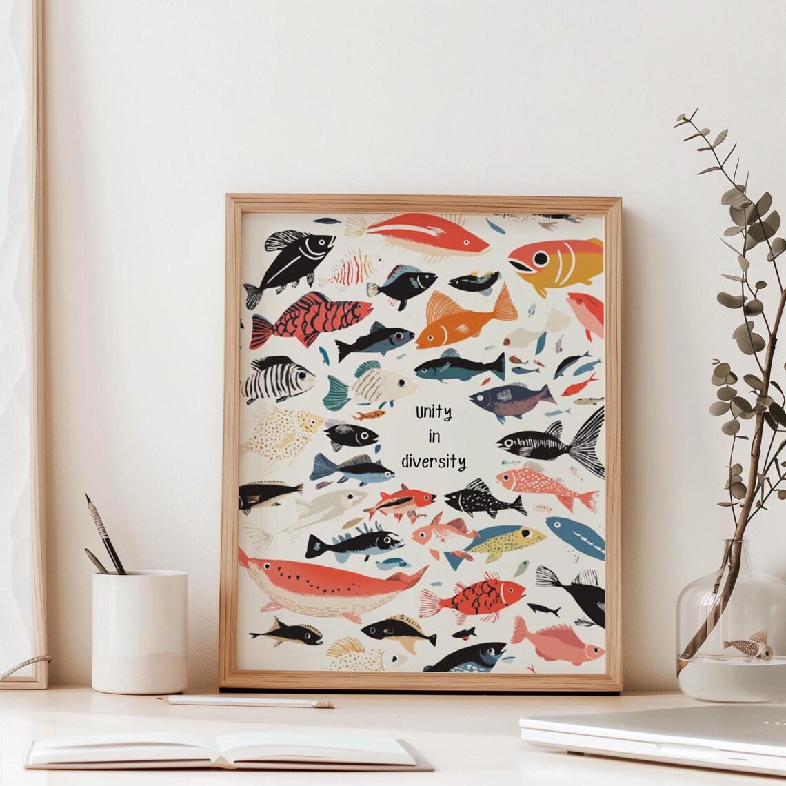 Unity In Diversity Fish Print Colorful Nautical Wall Art