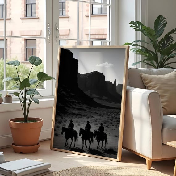 Sepia Cowboy Print Monument Valley Rustic Western Wall Art