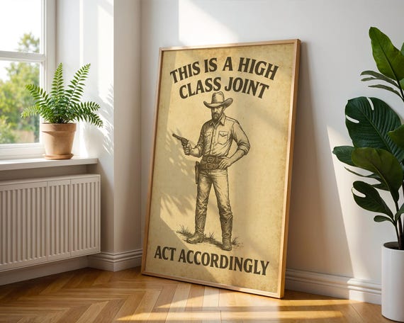 Vintage Cowboy Art Print Western Revolver Poster Rustic Bar Decor
