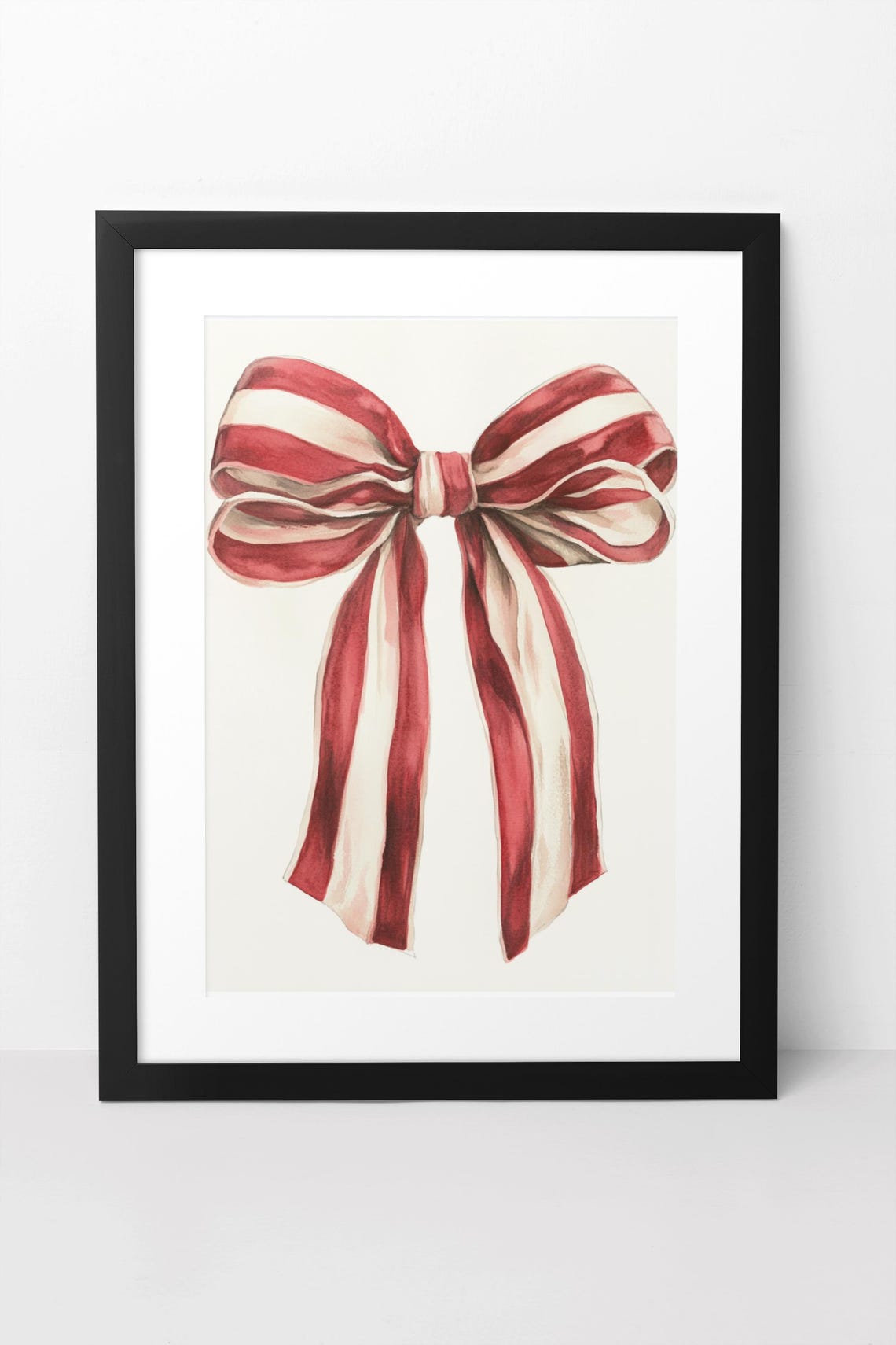 Red And Cream Striped Ribbon Bow Candy Stripe Vintage Holiday Poster - Image 2