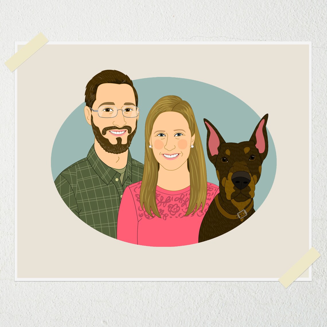 Couple With Golden Dog Wearing Floral Collar Custom Portrait Poster - Image 6