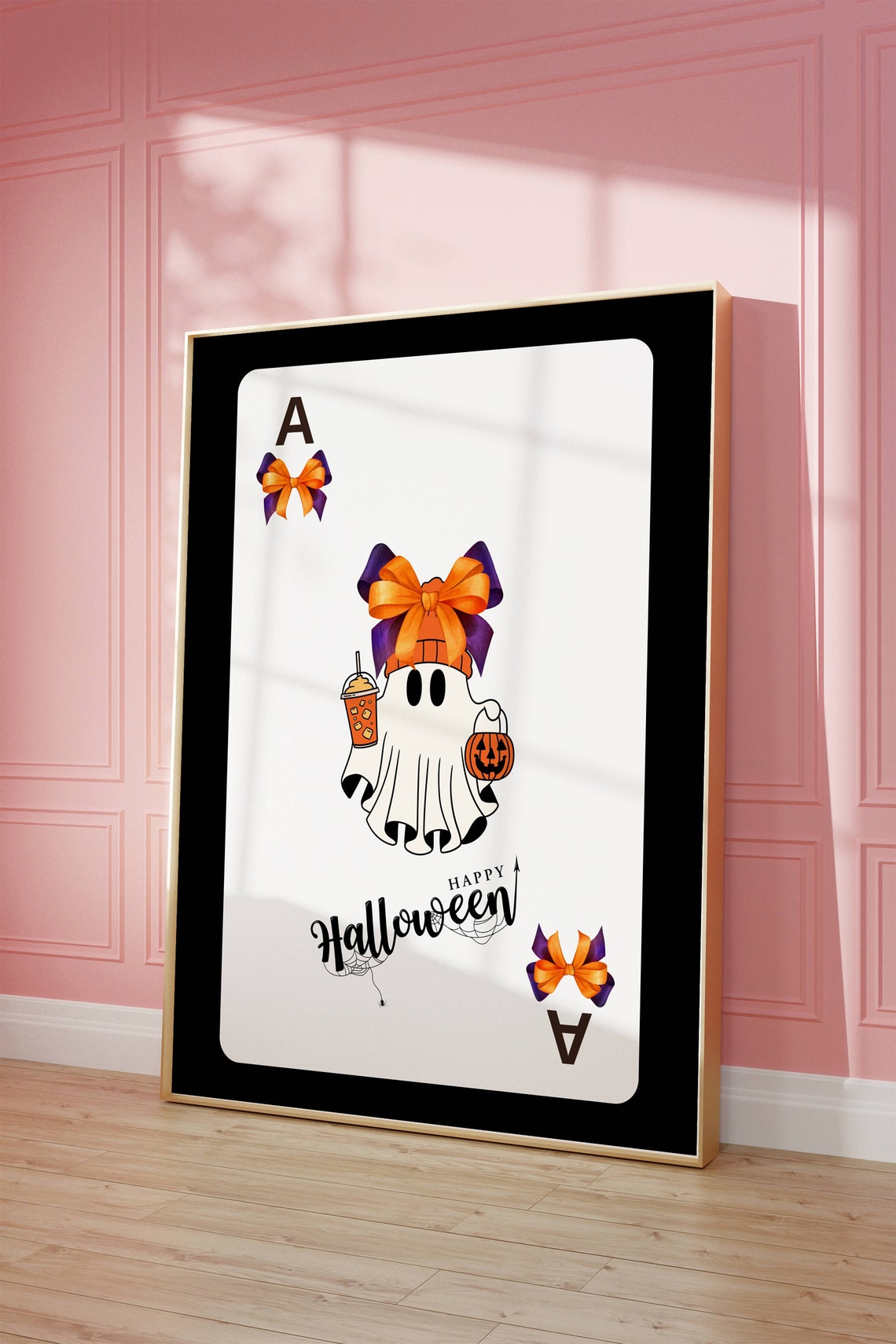 Happy Halloween Cute Ghost Bow Ace Card Trick Or Treat Art Poster - Image 2