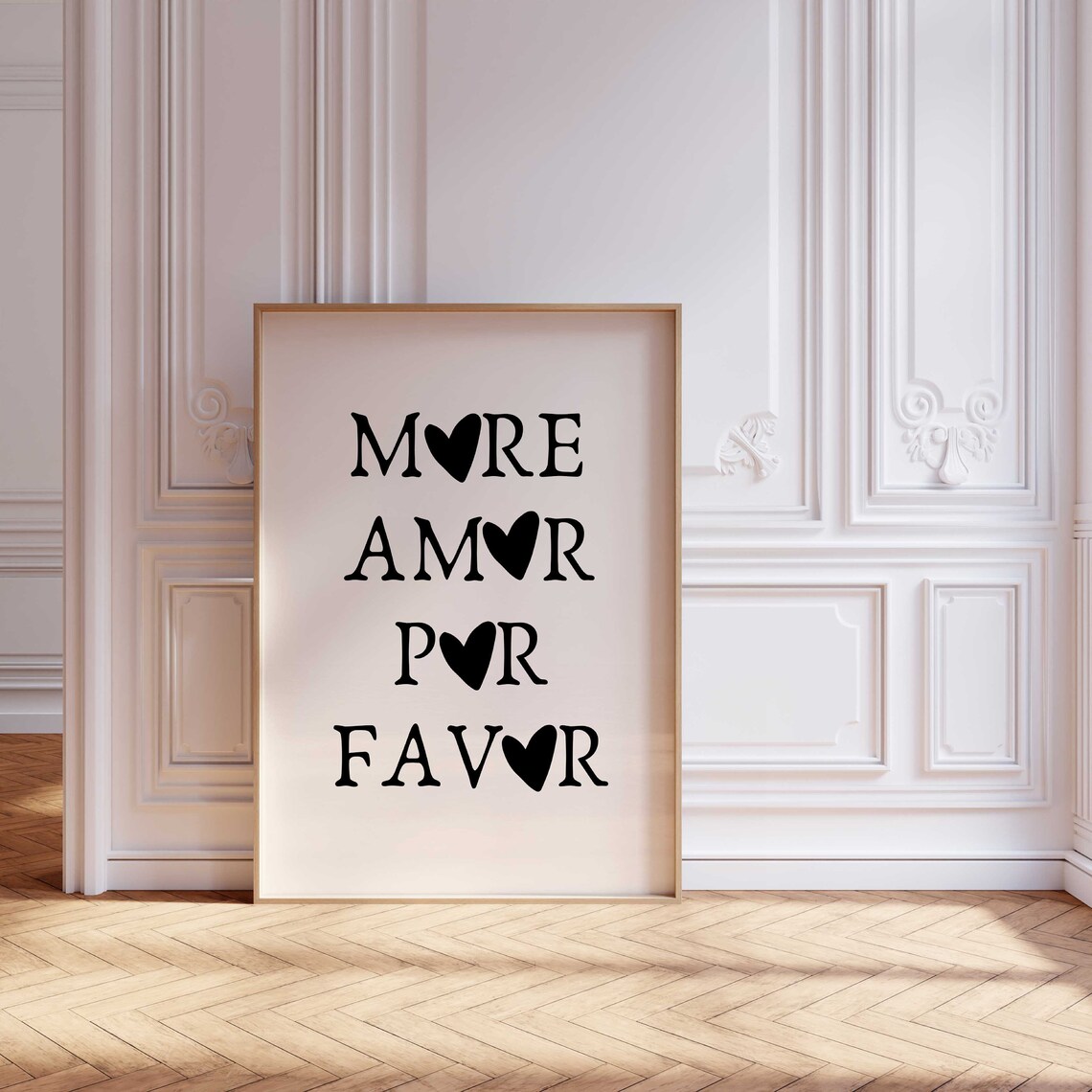 More Amor Por Favor Black Hearts Romantic Spanish Quote Poster
