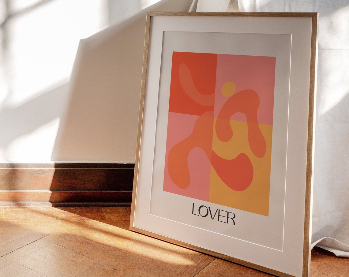 Lover Abstract Wavy Figure Pink Orange Yellow Modern Art Poster - Image 2