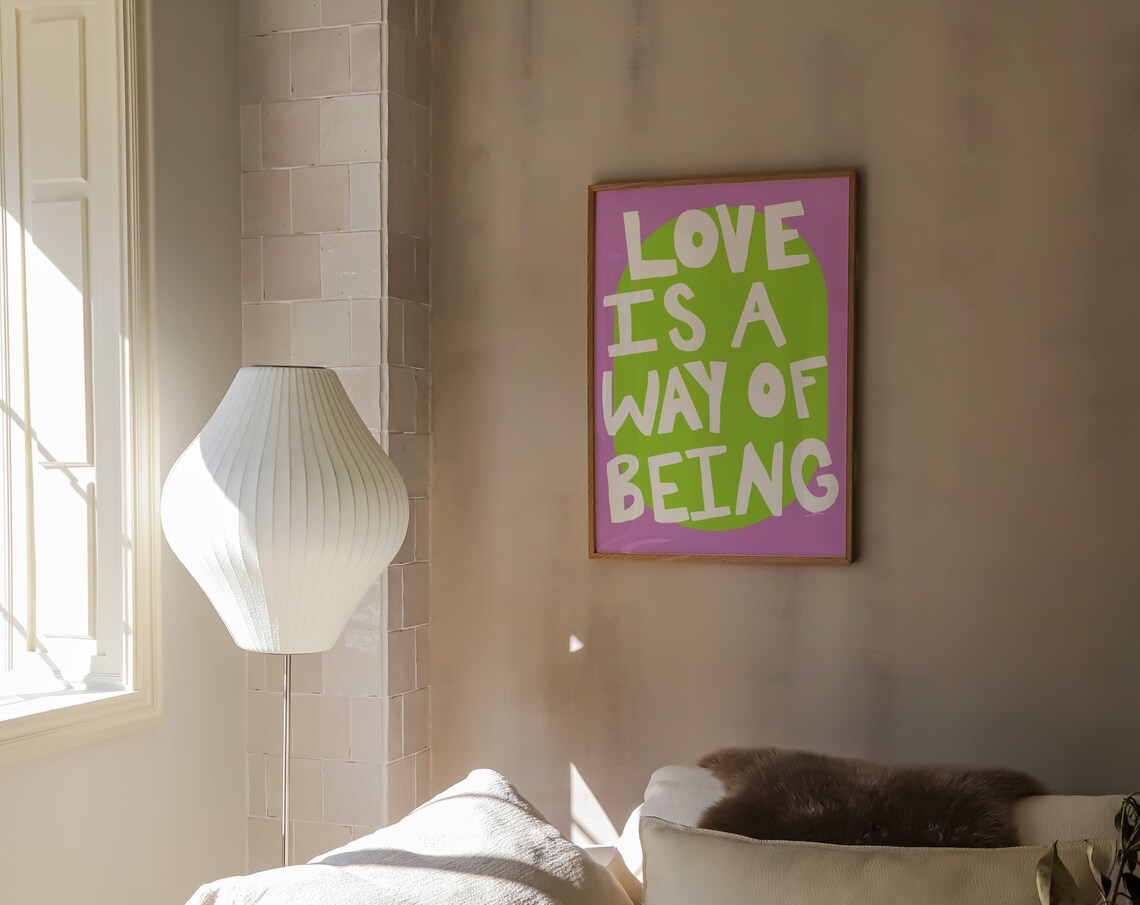 Love Is A Way Of Being Green Purple Hand Drawn Typography Art Poster - Image 3
