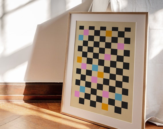 Colorblock Checkered Poster Wall Art Scandinavian Home Decor Kitchen Bedroom Living Room Poster Art Geometric Shapes