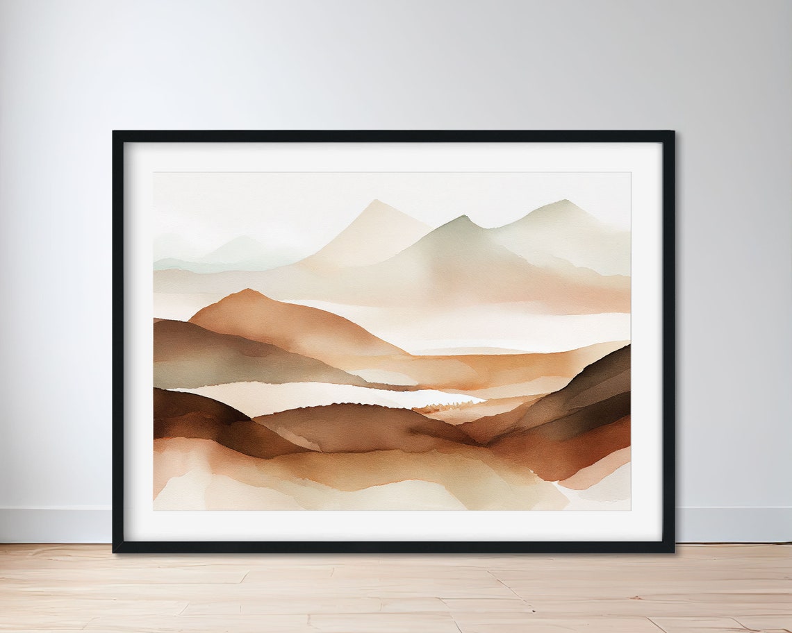 Soft Beige Watercolor Misty Mountain Range Minimalist Landscape Poster - Image 3