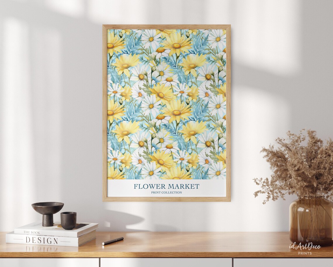 Yellow Daisy Flower Market Spring Meadow Watercolor Floral Poster - Image 3